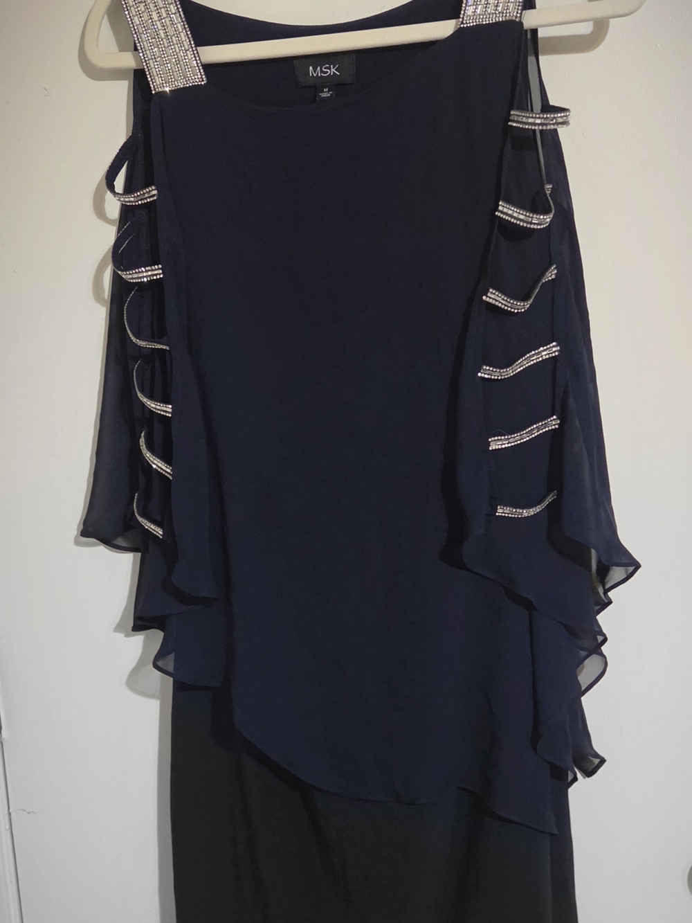 MSK Navy Blue Rhinestone-Trim High-Low Skirt